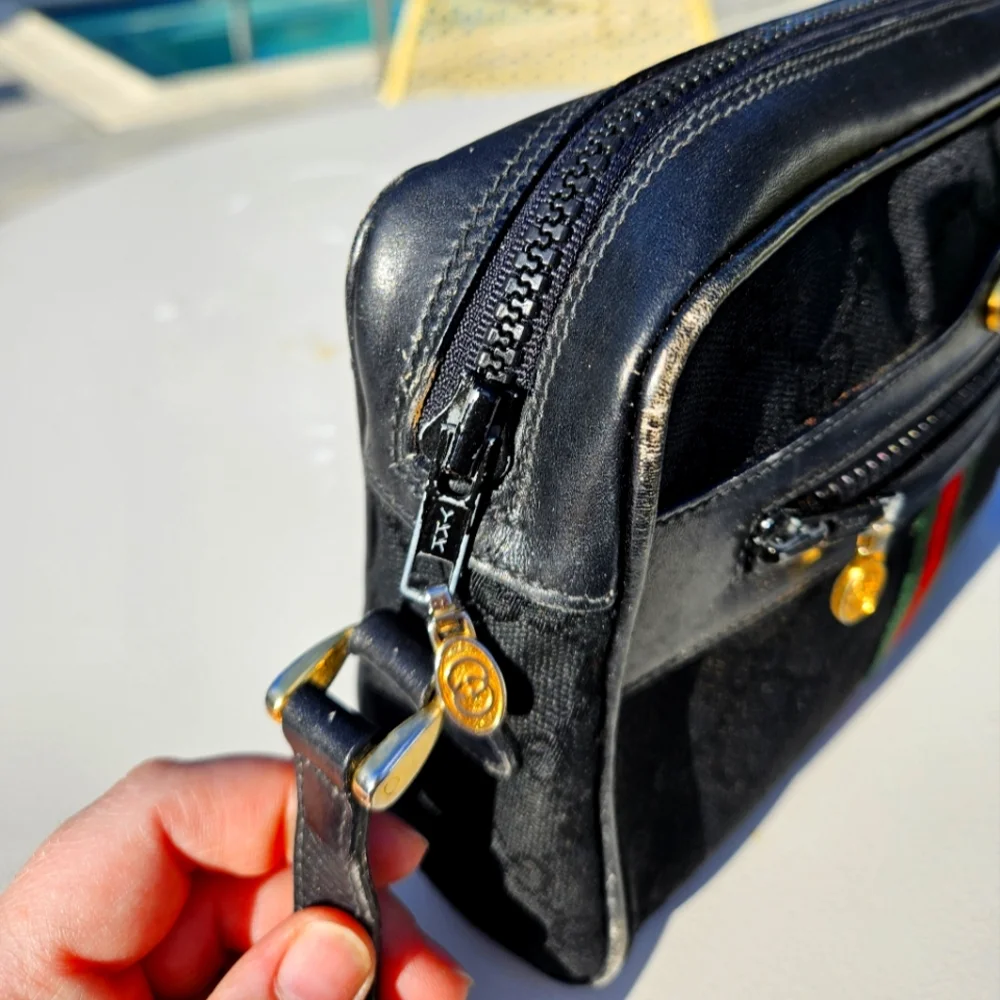Gucci Vintage Accessory Collection Black GG Monogram Sherry Stripe Crossbody Bag - Picture 9 of 15